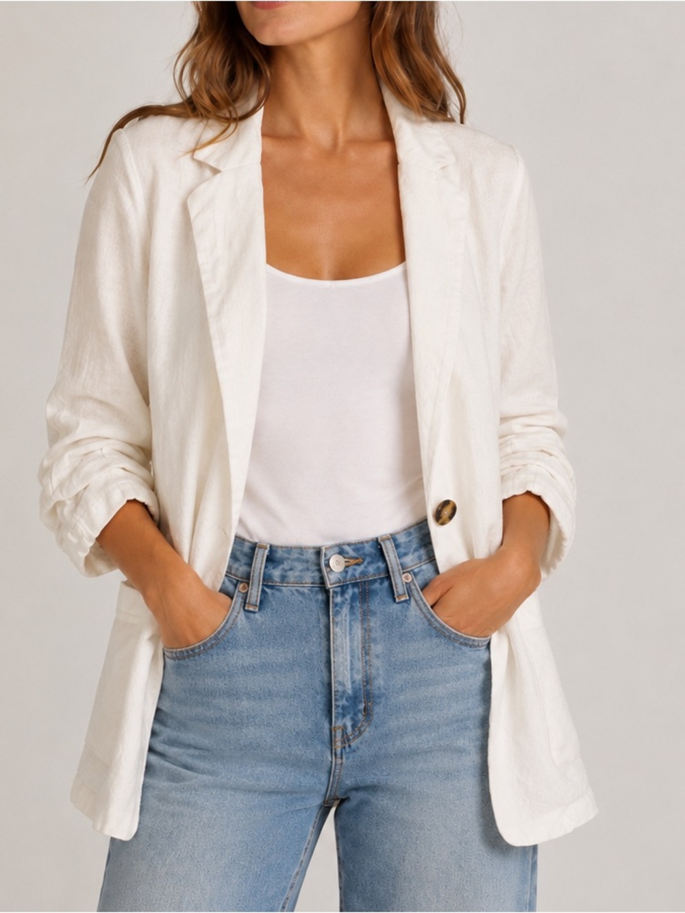 Halston Ivory Linen Blend Blazer – Size M